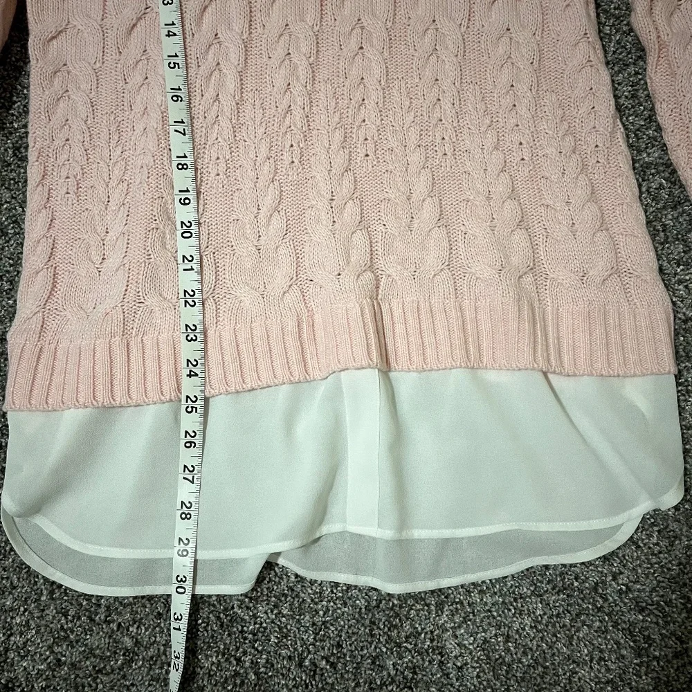 ELLE Women's Mock-layer Cable Knit Sweater; Pink; Size M - Picture 5 of 16